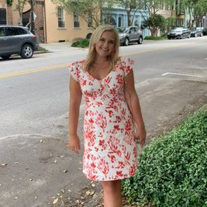 Banana Republic Front Button Short Sleeve Midi Dress Floral Women’s Size 8